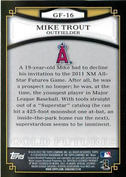 2012 Topps - Gold Futures #GF-16 Mike Trout Back
