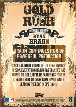 2012 Topps - Gold Rush Wrapper Redemption (Series 1) #40 Ryan Braun Back