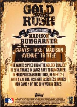 2012 Topps - Gold Rush Wrapper Redemption (Series 1) #86 Madison Bumgarner Back