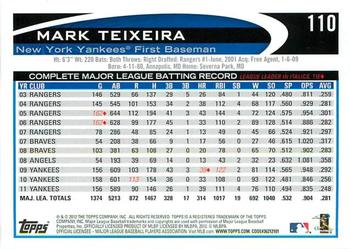 2012 Topps - Gold Sparkle #110 Mark Teixeira Back