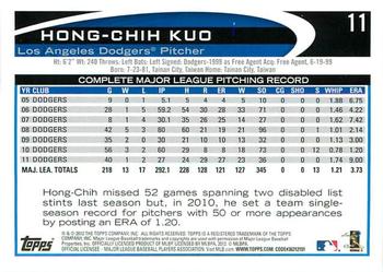 2012 Topps - Gold Sparkle #11 Hong-Chih Kuo Back