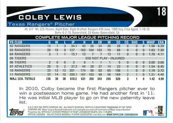 2012 Topps - Gold Sparkle #18 Colby Lewis Back