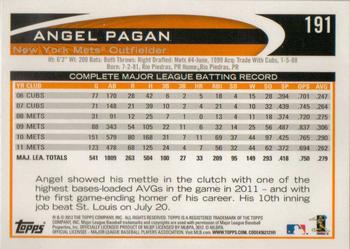 2012 Topps - Gold Sparkle #191 Angel Pagan Back