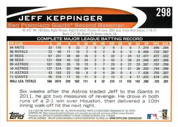2012 Topps - Gold Sparkle #298 Jeff Keppinger Back