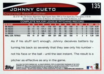 2012 Topps - Gold Sparkle #135 Johnny Cueto Back