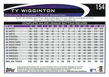2012 Topps - Gold Sparkle #154 Ty Wigginton Back