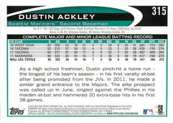 2012 Topps - Gold Sparkle #315 Dustin Ackley Back