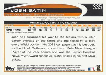 2012 Topps - Gold Sparkle #335 Josh Satin Back