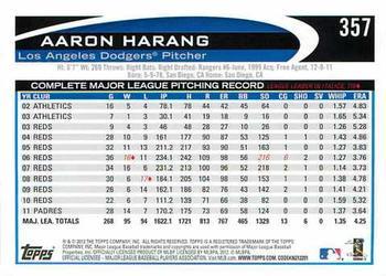 2012 Topps - Gold Sparkle #357 Aaron Harang Back