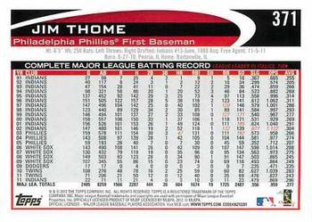2012 Topps - Gold Sparkle #371 Jim Thome Back