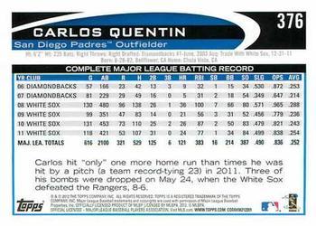 2012 Topps - Gold Sparkle #376 Carlos Quentin Back