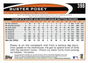 2012 Topps - Gold Sparkle #398 Buster Posey Back