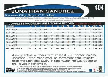 2012 Topps - Gold Sparkle #404 Jonathan Sanchez Back