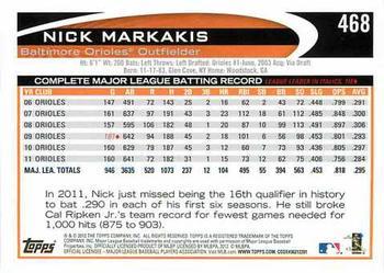 2012 Topps - Gold Sparkle #468 Nick Markakis Back