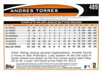 2012 Topps - Gold Sparkle #489 Andres Torres Back