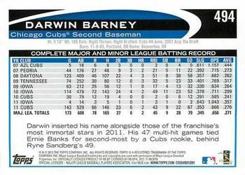 2012 Topps - Gold Sparkle #494 Darwin Barney Back