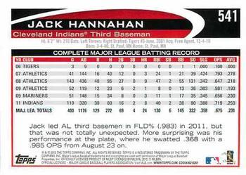 2012 Topps - Gold Sparkle #541 Jack Hannahan Back