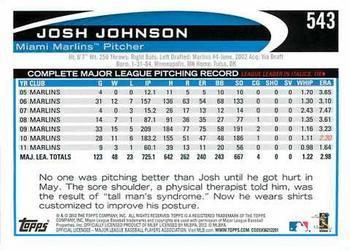 2012 Topps - Gold Sparkle #543 Josh Johnson Back