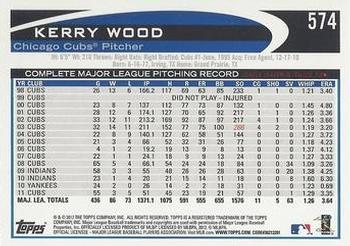 2012 Topps - Gold Sparkle #574 Kerry Wood Back