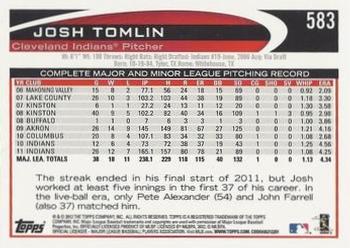 2012 Topps - Gold Sparkle #583 Josh Tomlin Back