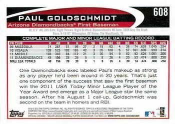 2012 Topps - Gold Sparkle #608 Paul Goldschmidt Back