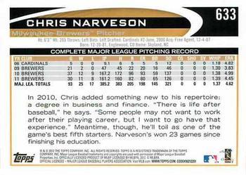 2012 Topps - Gold Sparkle #633 Chris Narveson Back
