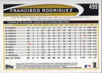 2012 Topps - Gold Sparkle #499 Francisco Rodriguez Back