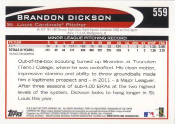 2012 Topps - Gold Sparkle #559 Brandon Dickson Back