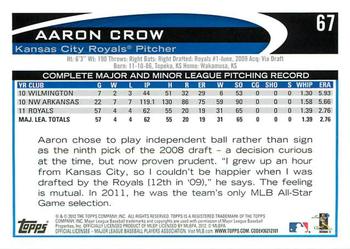 2012 Topps - Gold Sparkle #67 Aaron Crow Back