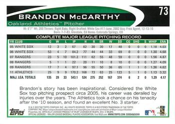 2012 Topps - Gold Sparkle #73 Brandon McCarthy Back