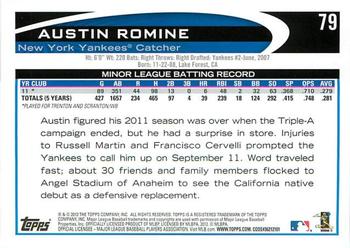 2012 Topps - Gold Sparkle #79 Austin Romine Back