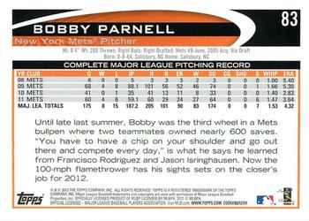 2012 Topps - Gold Sparkle #83 Bobby Parnell Back