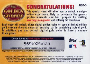 2012 Topps - Golden Giveaway Code Cards #GGC-5 Matt Kemp Back