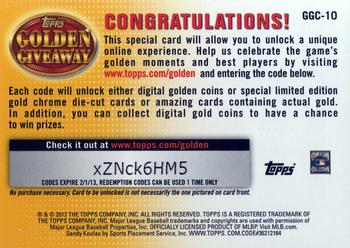 2012 Topps - Golden Giveaway Code Cards #GGC-10 Sandy Koufax Back