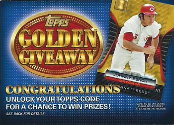 2012 Topps - Golden Giveaway Code Cards #GGC-16 Johnny Bench Front