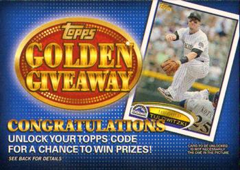 2012 Topps - Golden Giveaway Code Cards #GGC-2 Troy Tulowitzki Front