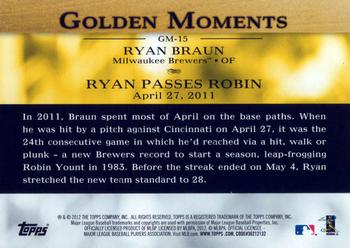 2012 Topps - Golden Moments (Series 1) #GM-15 Ryan Braun Back