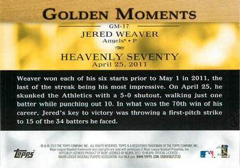 2012 Topps - Golden Moments (Series 1) #GM-17 Jered Weaver Back