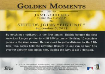 2012 Topps - Golden Moments (Series 1) #GM-49 James Shields Back