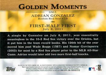 2012 Topps - Golden Moments (Series 1) #GM-5 Adrian Gonzalez Back