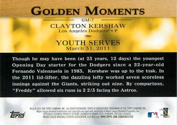 2012 Topps - Golden Moments (Series 1) #GM-7 Clayton Kershaw Back