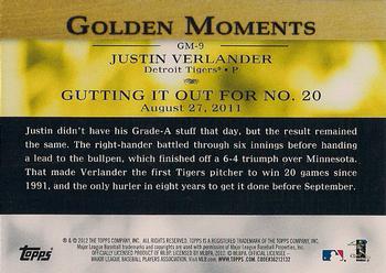 2012 Topps - Golden Moments (Series 1) #GM-9 Justin Verlander Back