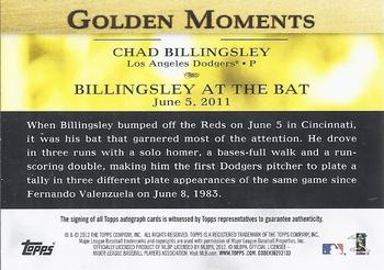 2012 Topps - Golden Moments Autographs #GMA-CB Chad Billingsley Back