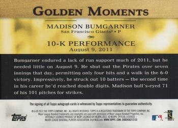 2012 Topps - Golden Moments Autographs #GMA-MB Madison Bumgarner Back