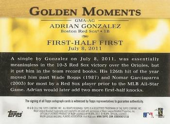 2012 Topps - Golden Moments Autographs #GMA-AG Adrian Gonzalez Back