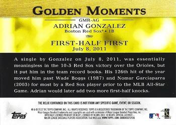 2012 Topps - Golden Moments Relics #GMR-AG Adrian Gonzalez Back
