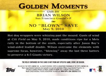 2012 Topps - Golden Moments Relics #GMR-BW Brian Wilson Back