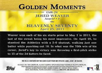 2012 Topps - Golden Moments Relics #GMR-JW Jered Weaver Back