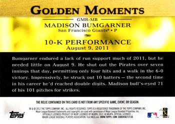 2012 Topps - Golden Moments Relics #GMR-MB Madison Bumgarner Back