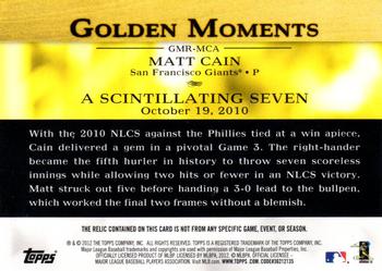 2012 Topps - Golden Moments Relics #GMR-MCA Matt Cain Back